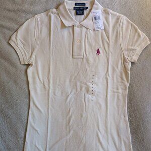 WOMEN'S NEW RALPH LAUREN TOP S Small Skinny Polo Tee T Shirt Short Sleeve Chic